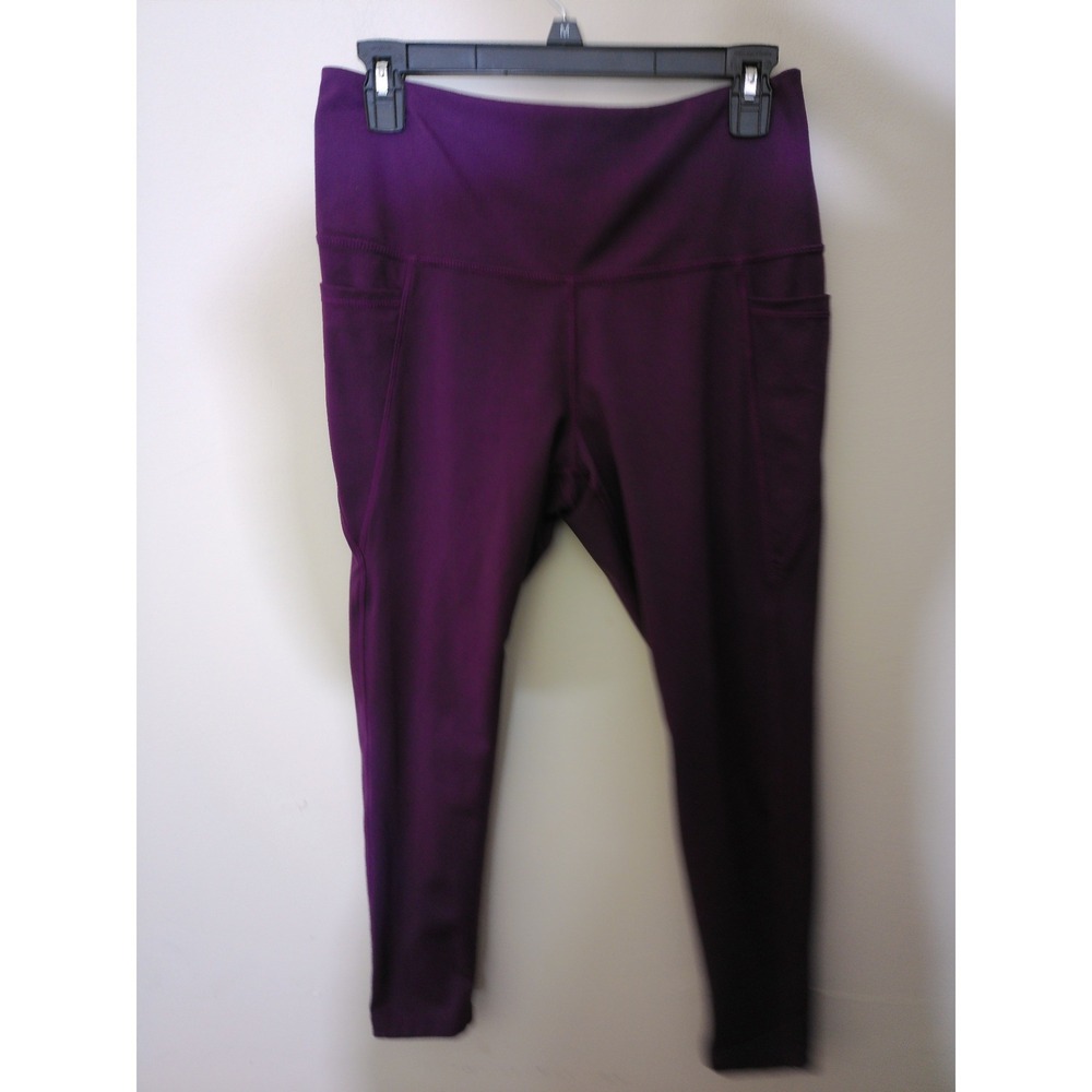 Danskin Leggings Women Large Purple High Waisted Side Pockets Athletic Sporty